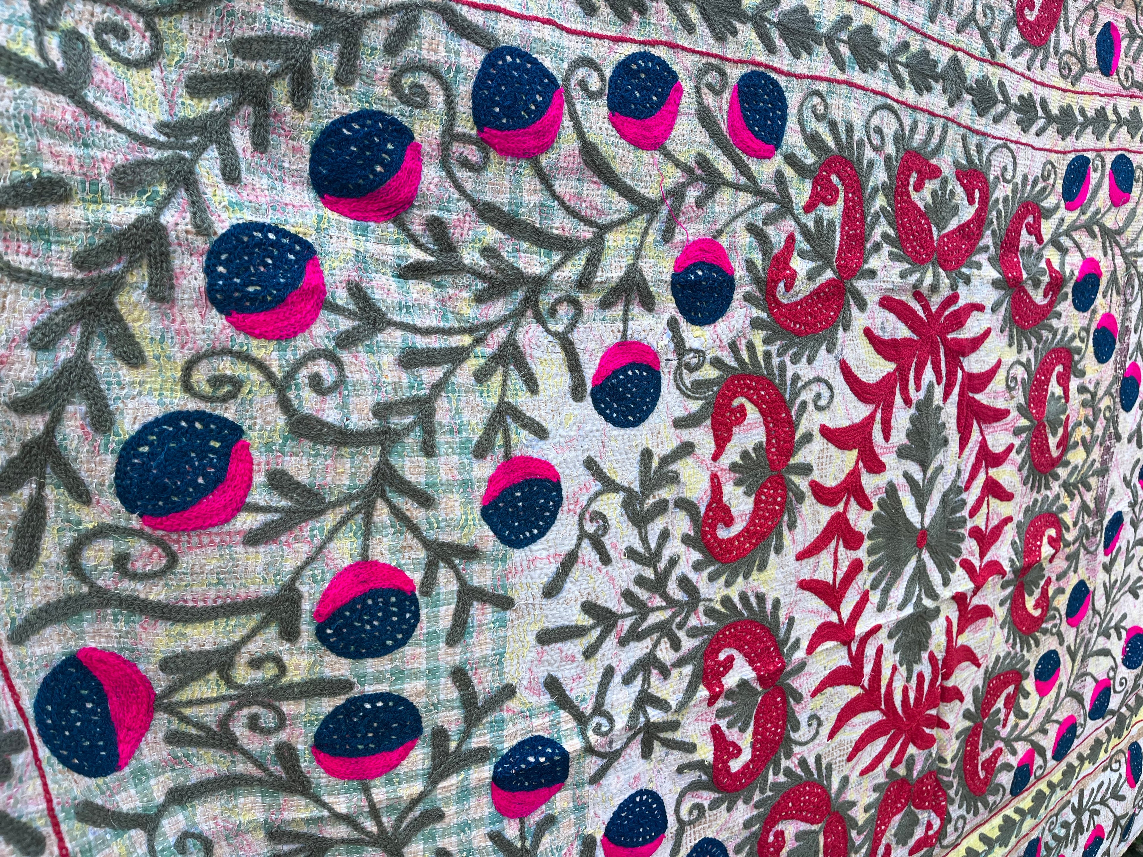 Vintage Suzani Embroidered Blanket