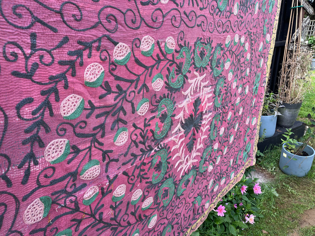 Vintage Suzani Embroidered Blanket
