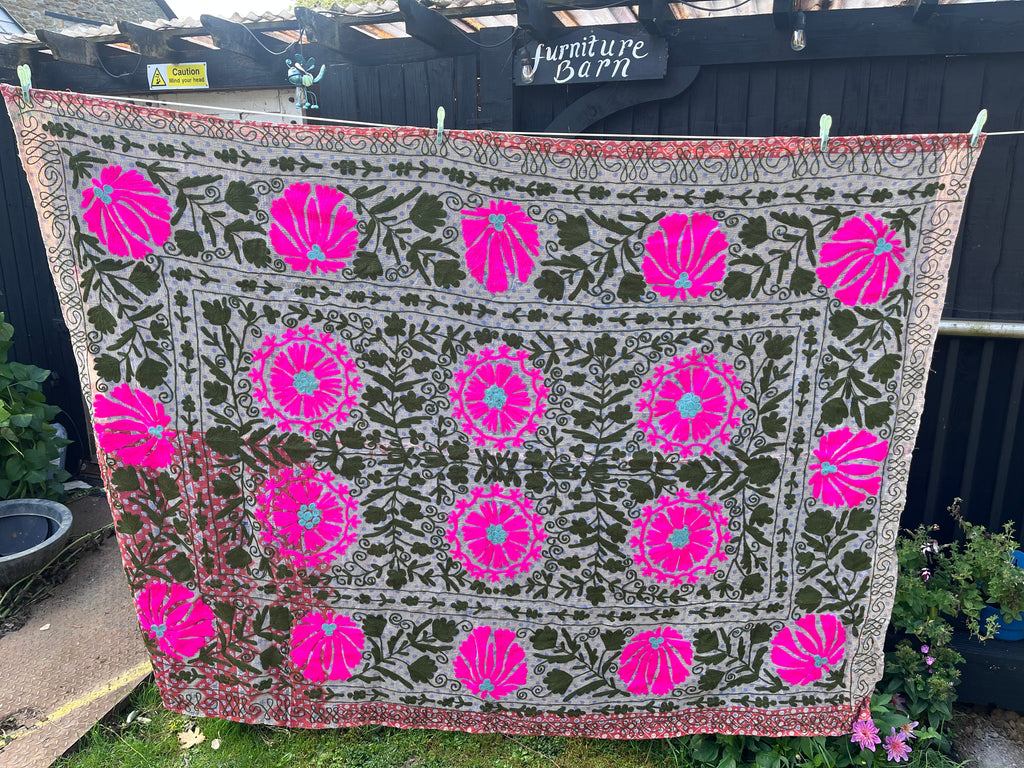 Vintage Suzani Embroidered Blanket