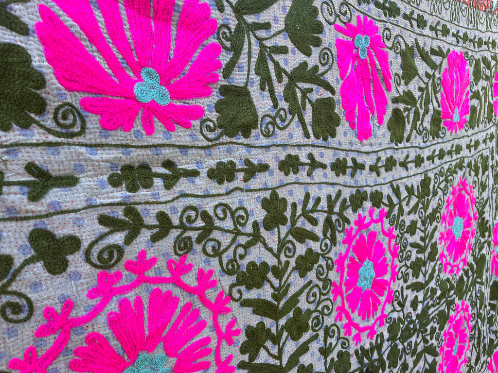 Vintage Suzani Embroidered Blanket