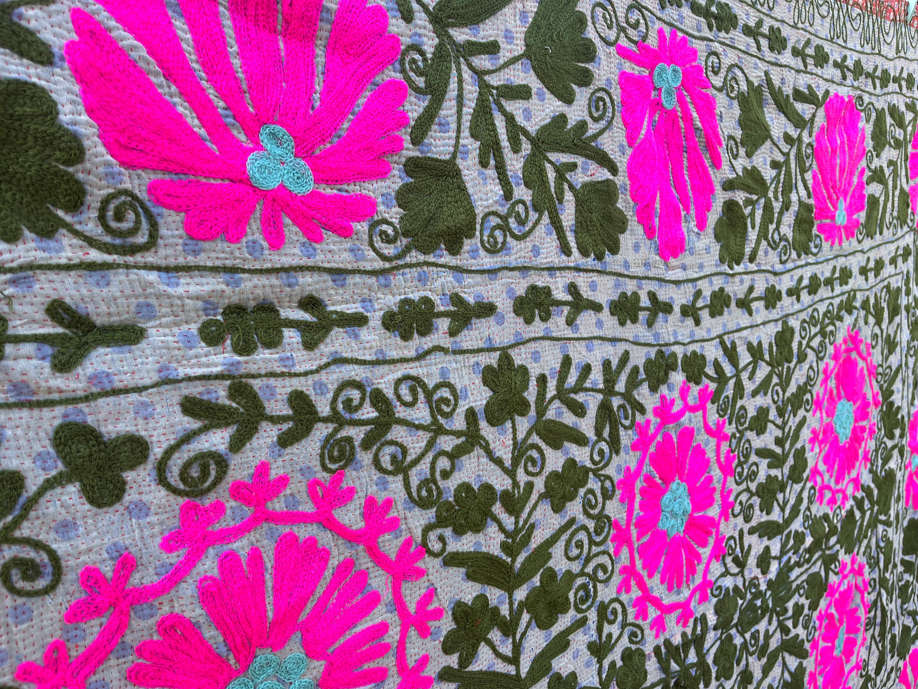 Vintage Suzani Embroidered Blanket