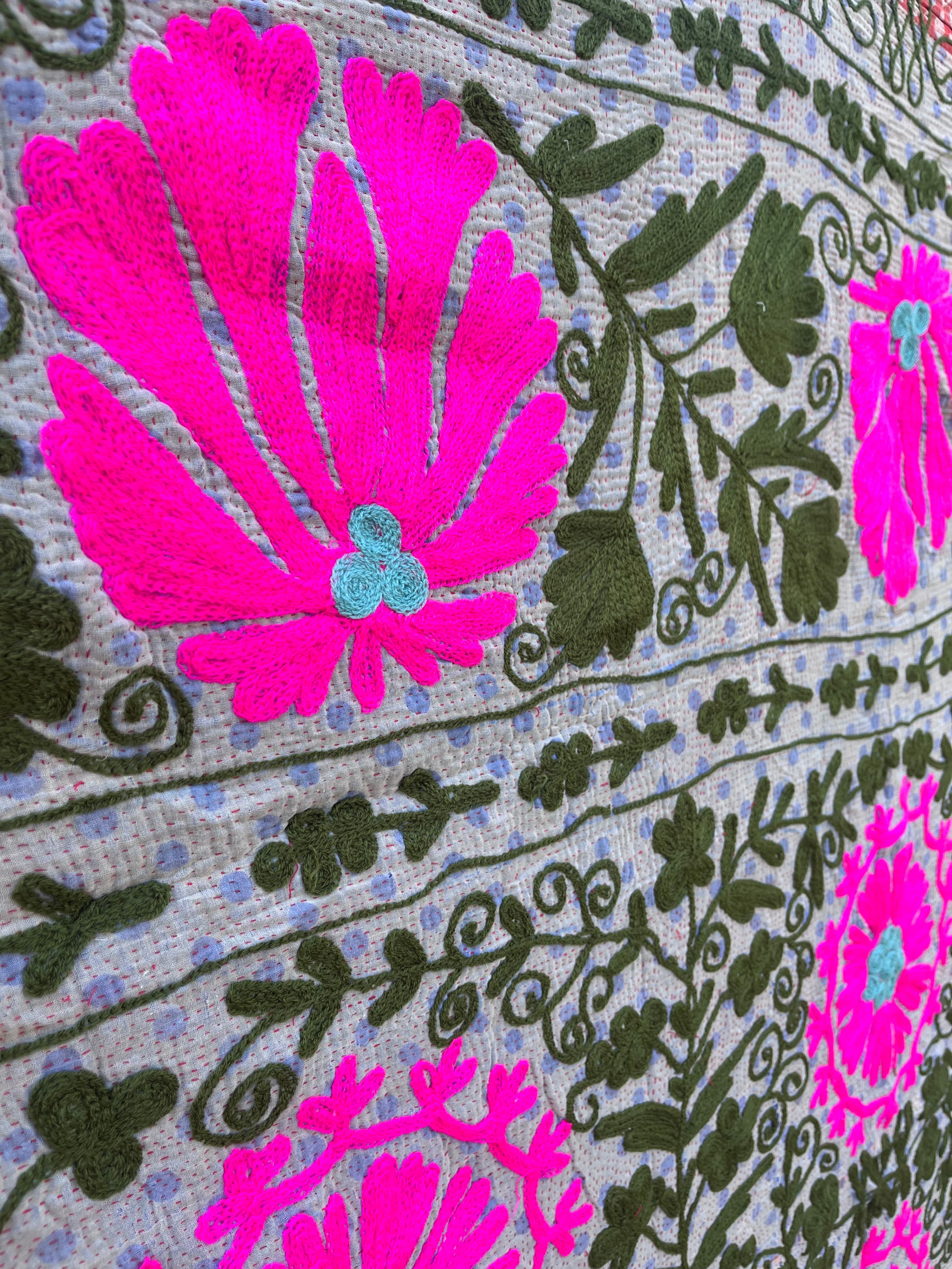 Vintage Suzani Embroidered Blanket