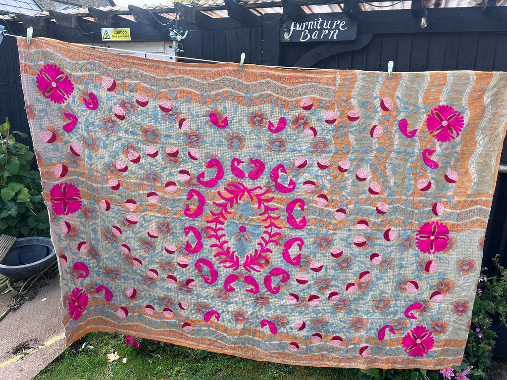 Vintage Suzani Embroidered Blanket