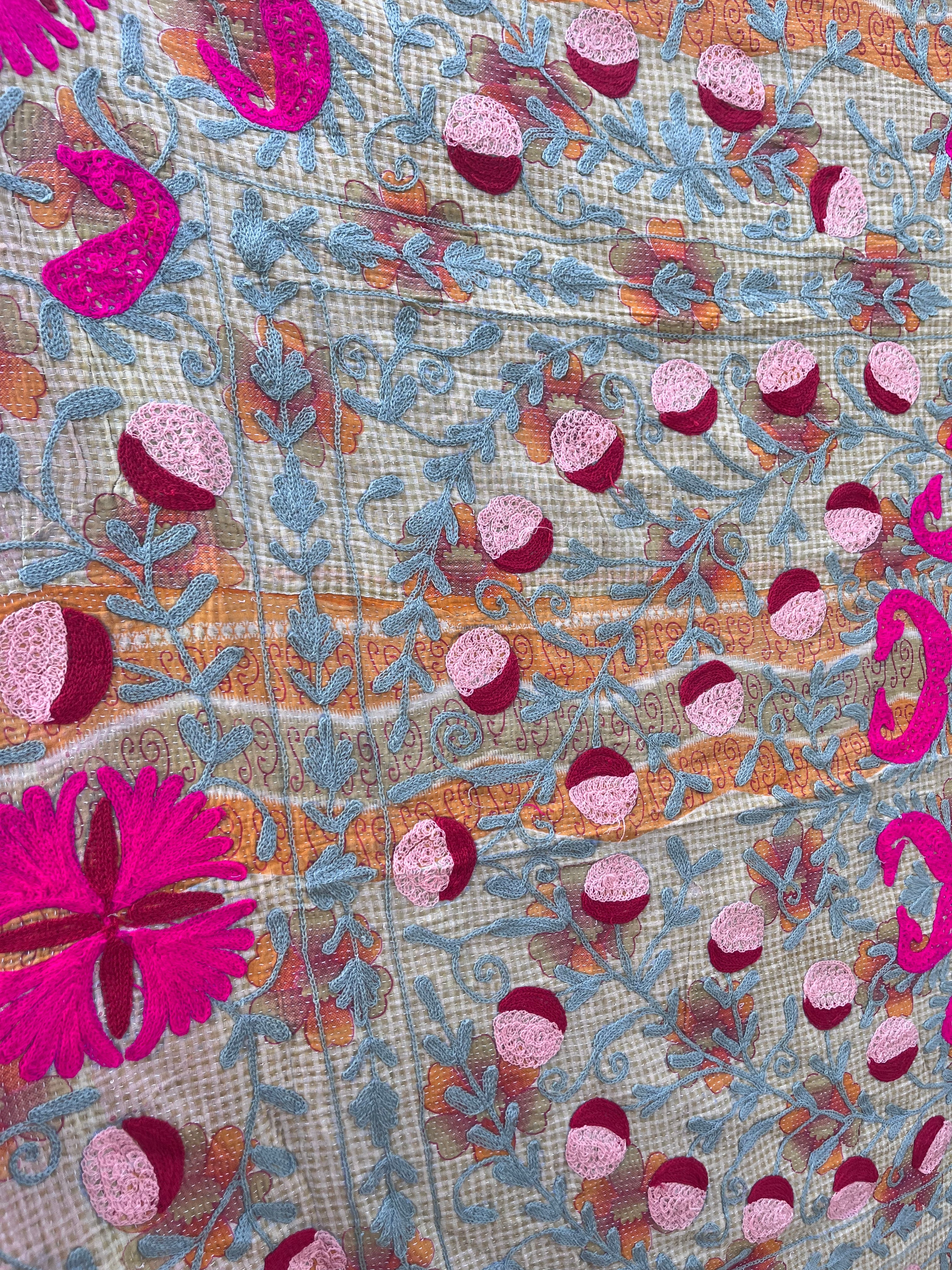 Vintage Suzani Embroidered Blanket