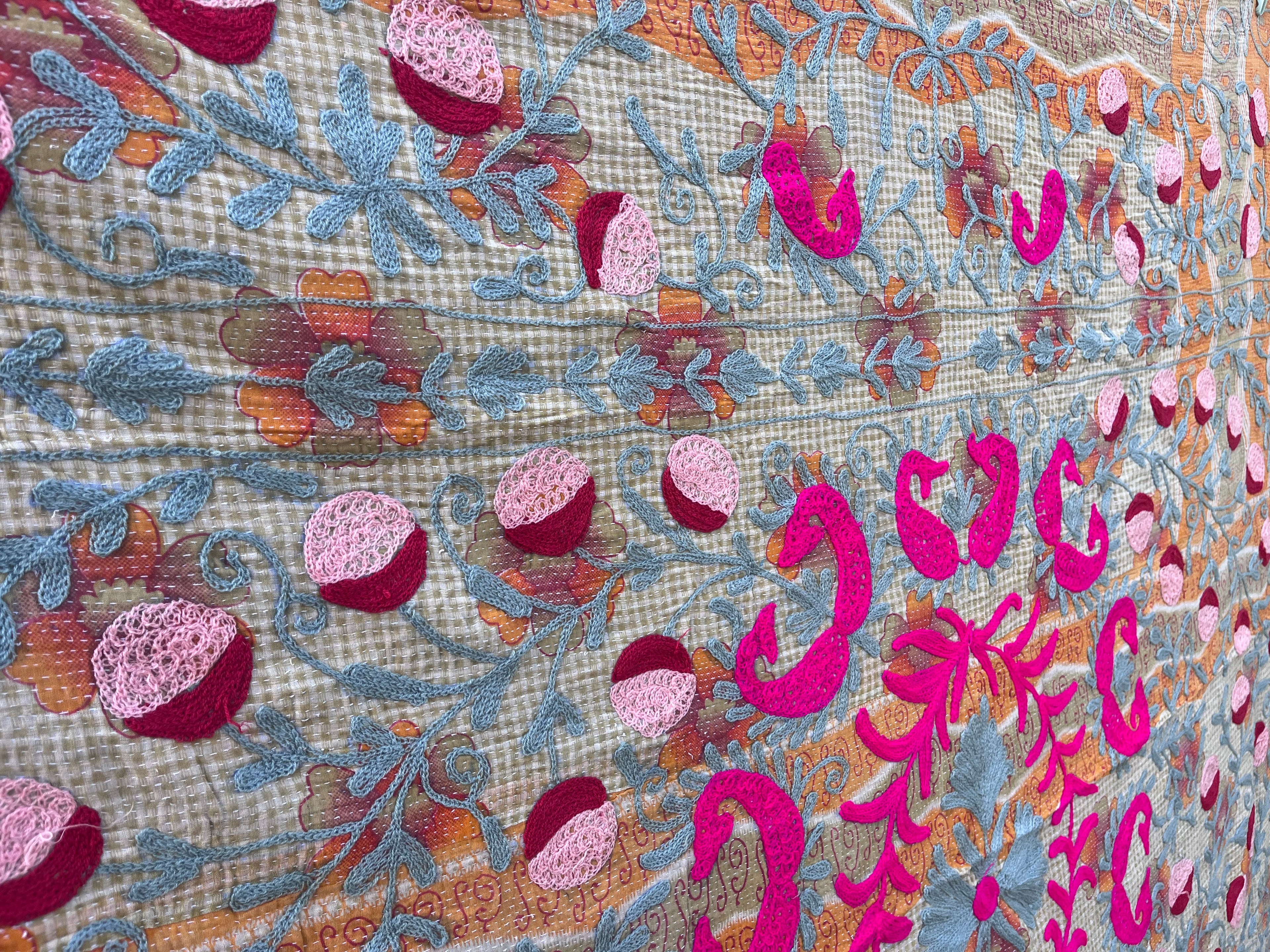 Vintage Suzani Embroidered Blanket