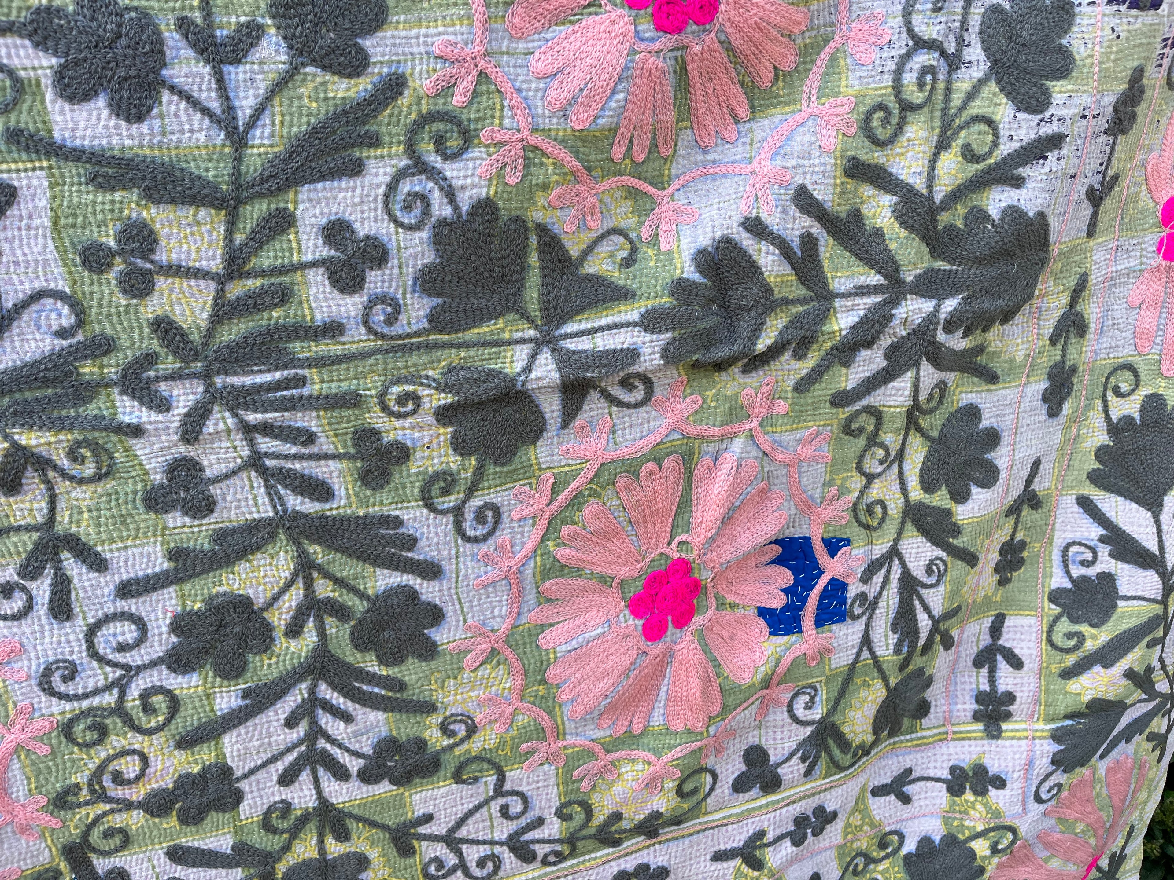 Vintage Suzani Embroidered Blanket