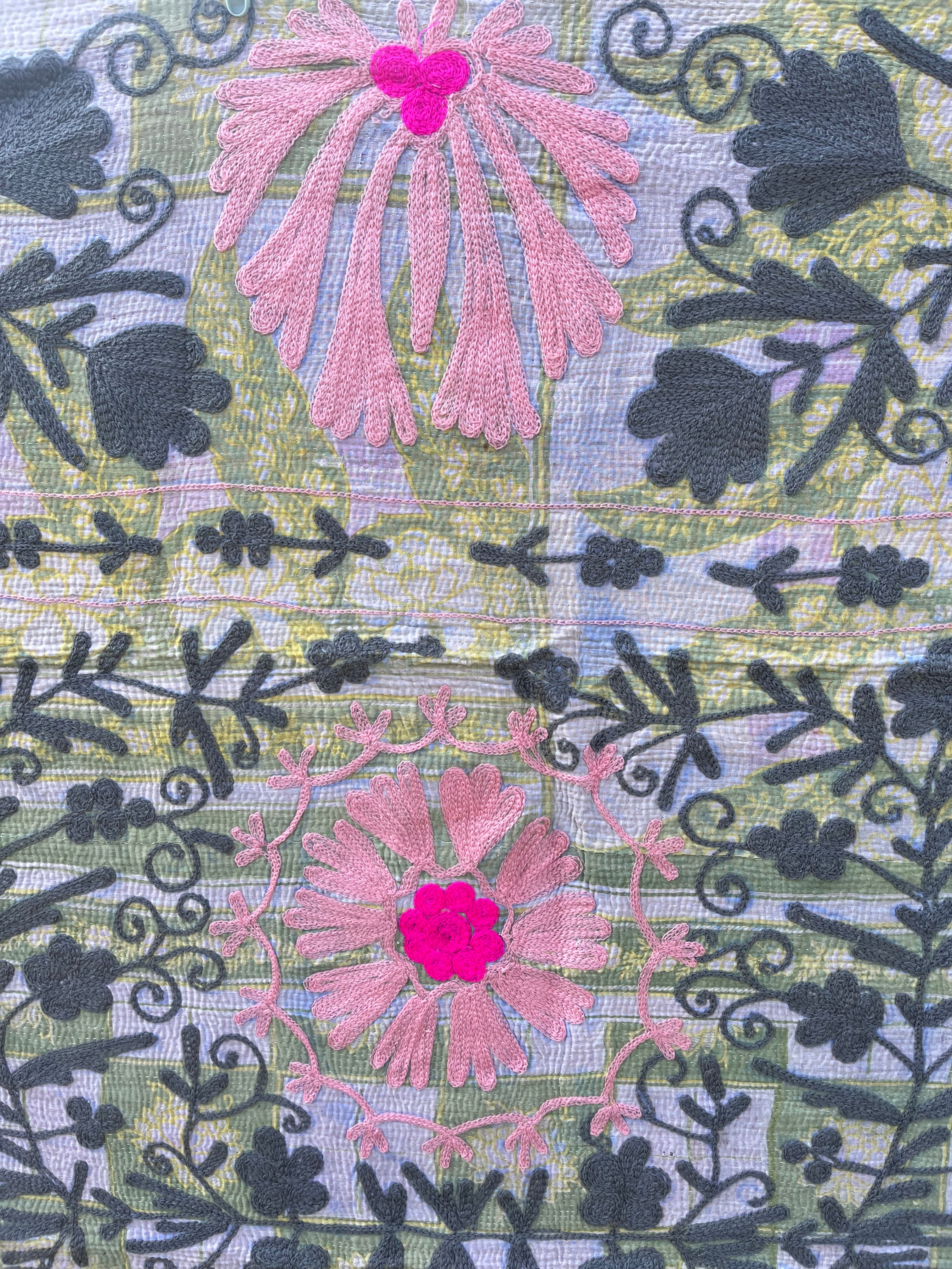 Vintage Suzani Embroidered Blanket