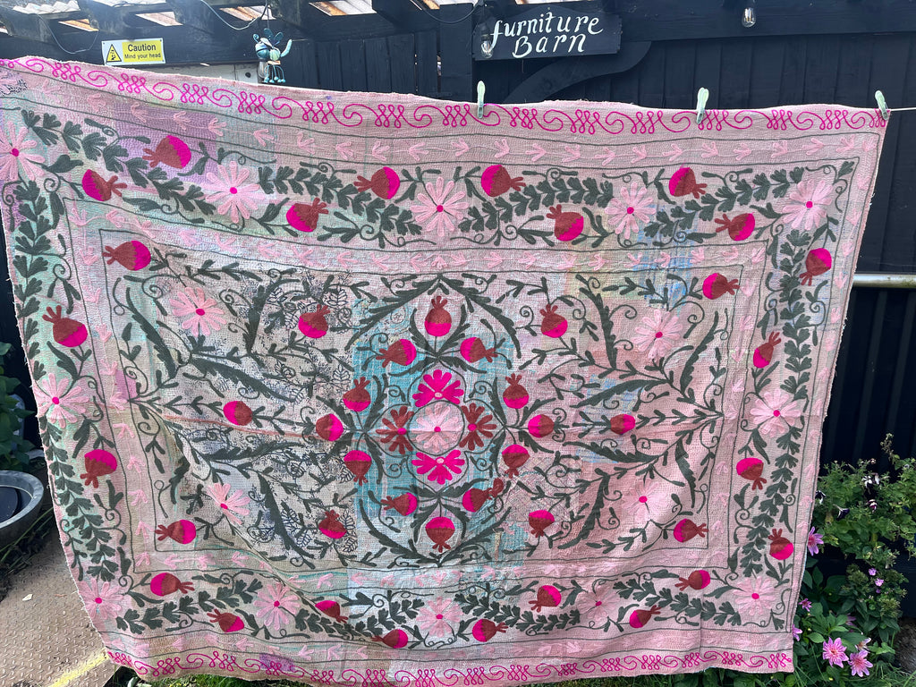 Vintage Suzani Embroidered Blanket