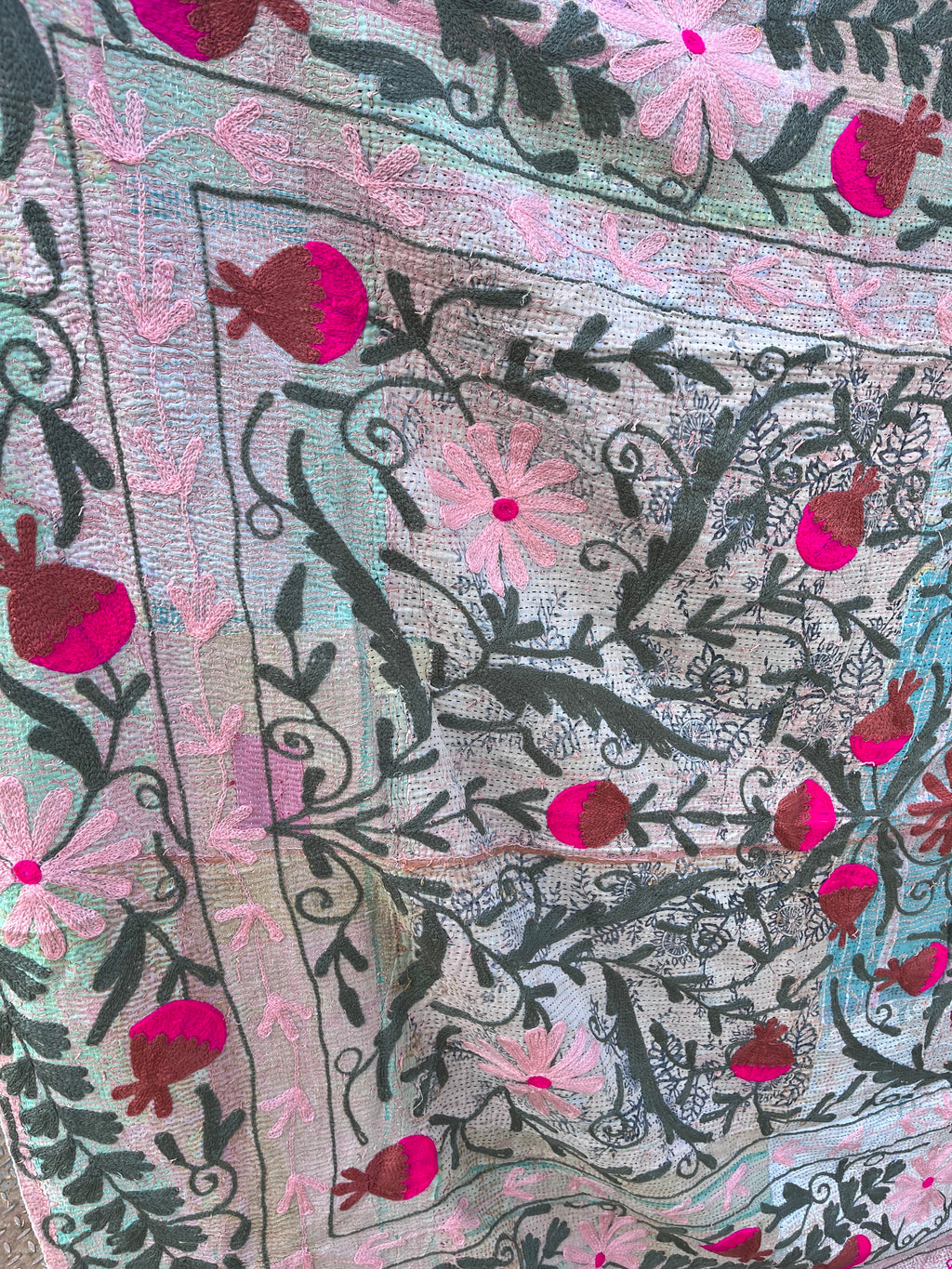 Vintage Suzani Embroidered Blanket