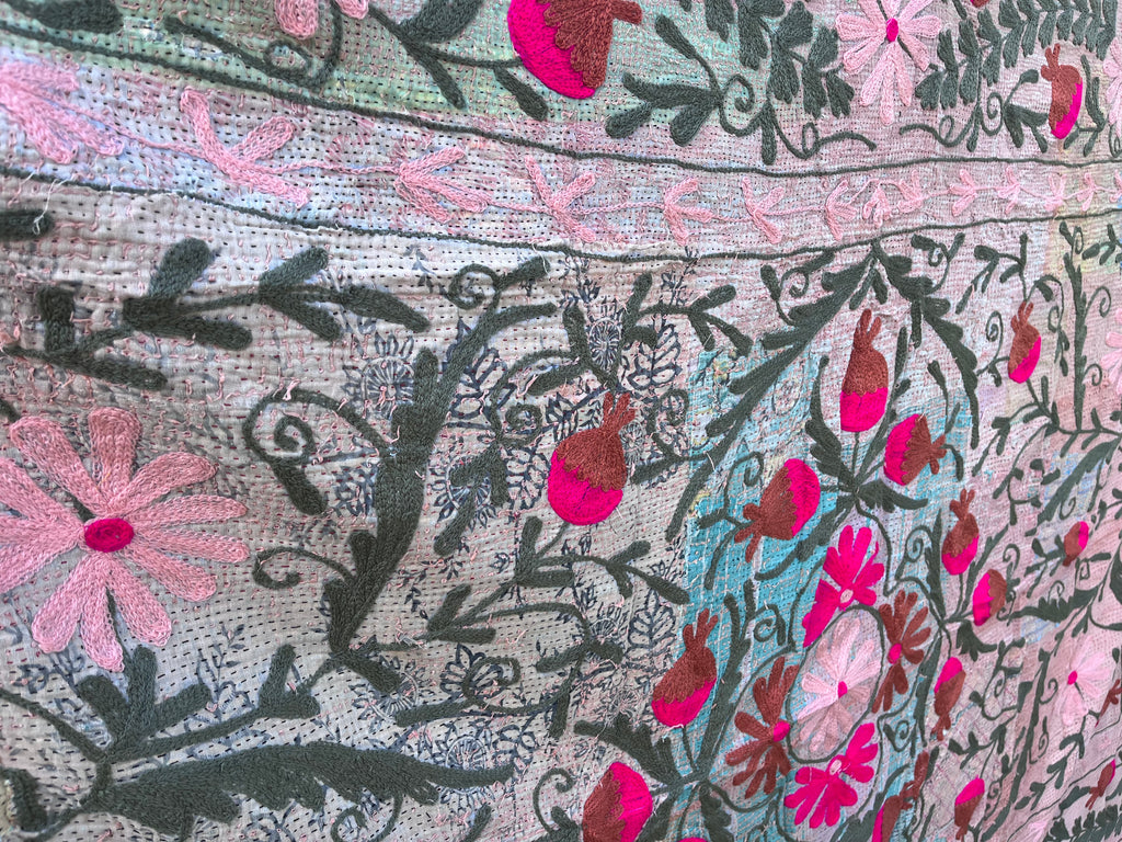 Vintage Suzani Embroidered Blanket