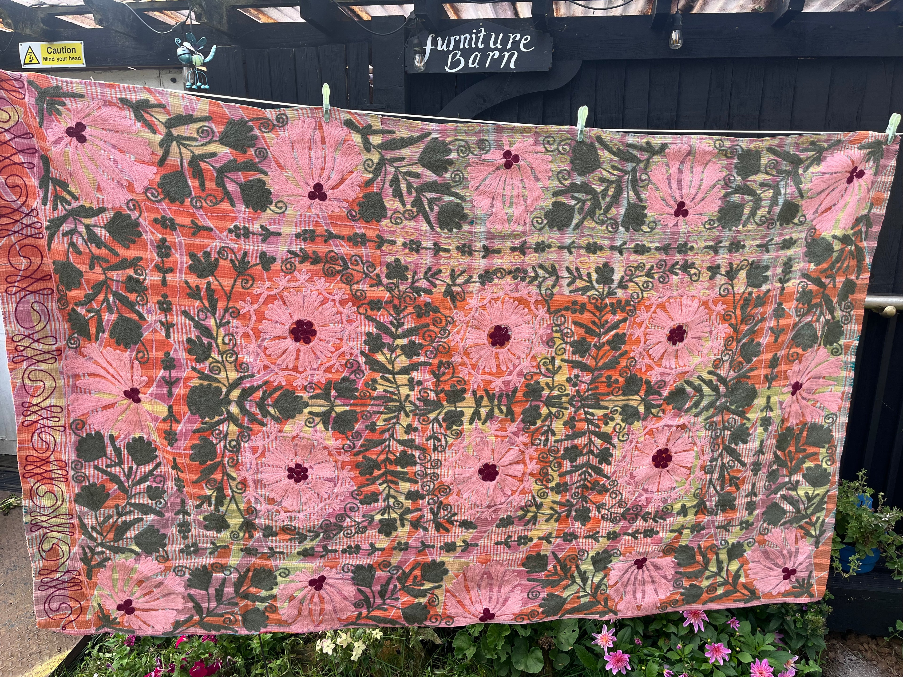 Vintage Suzani Embroidered Blanket