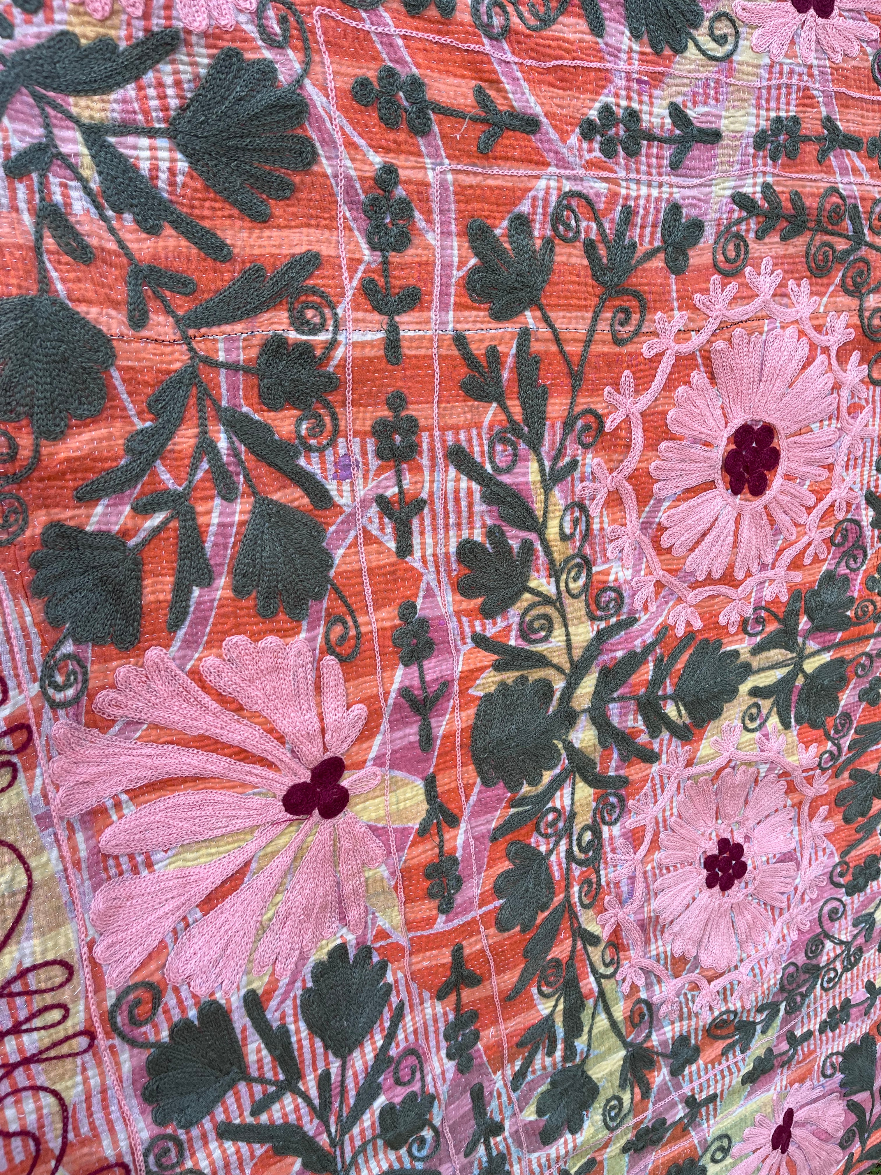 Vintage Suzani Embroidered Blanket