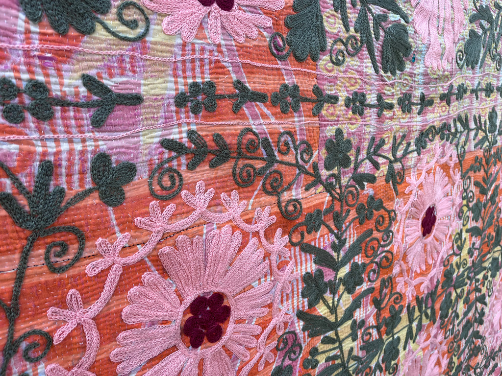Vintage Suzani Embroidered Blanket
