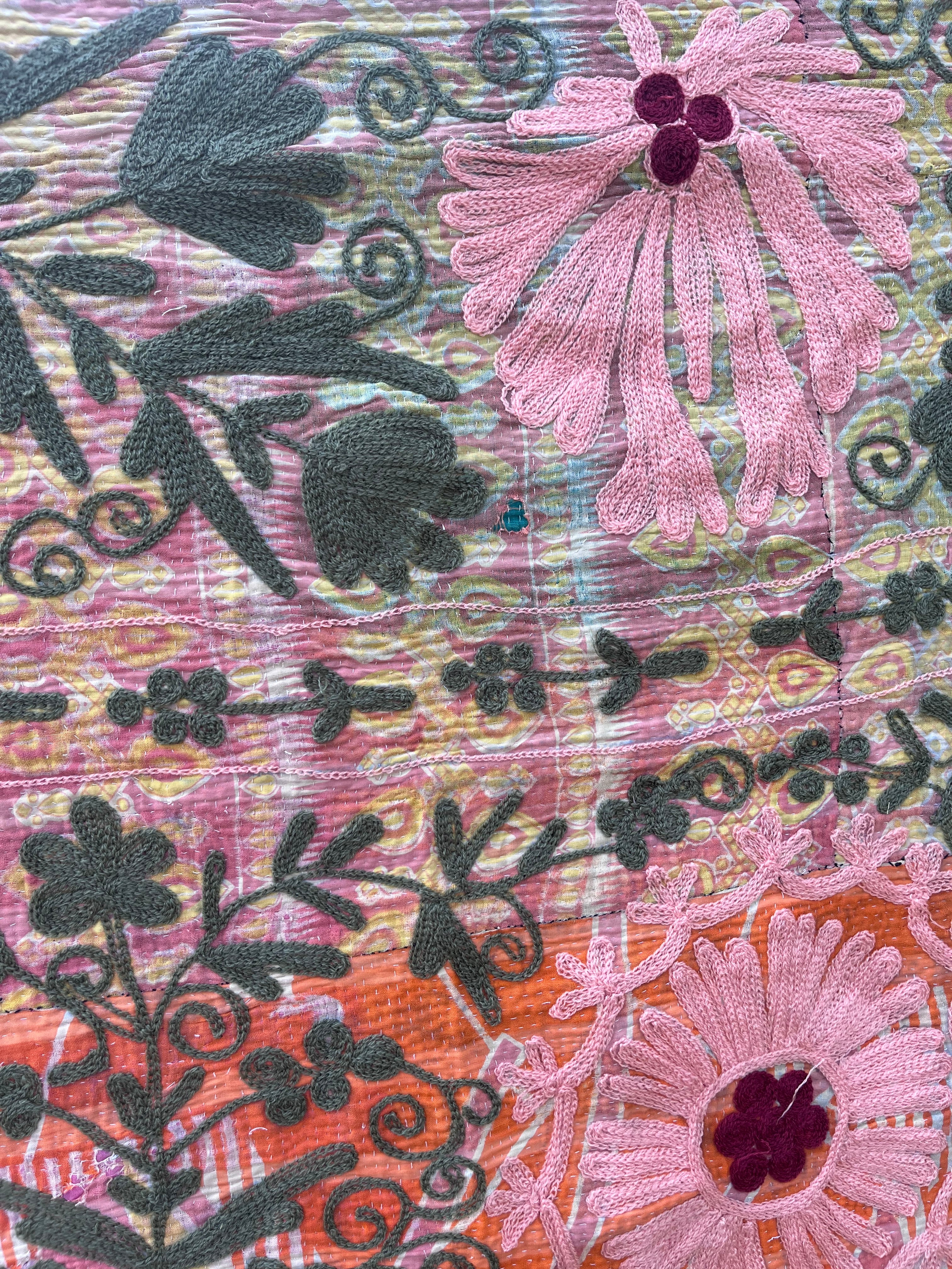 Vintage Suzani Embroidered Blanket