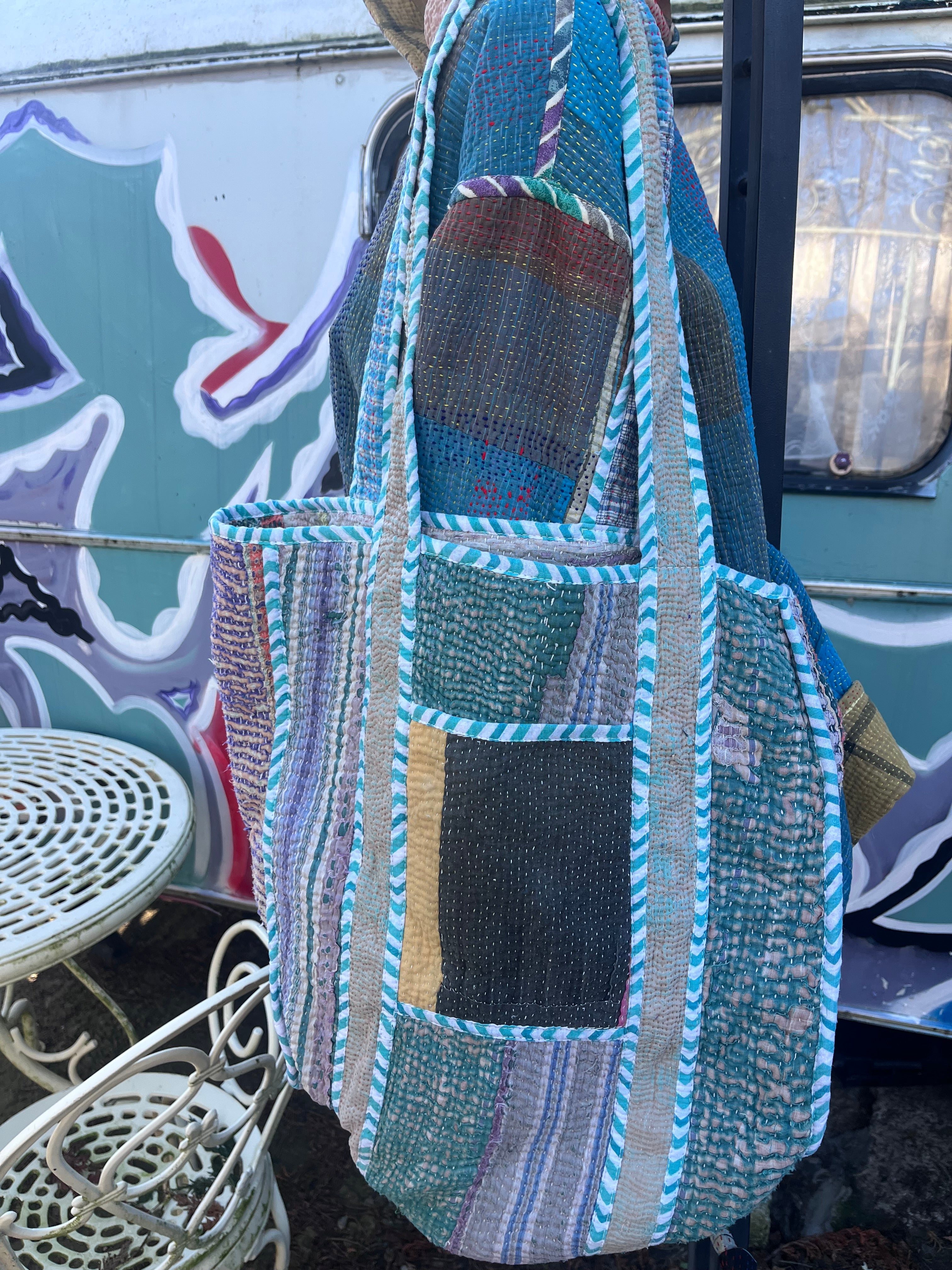 Kantha Trimmes Tote Bag