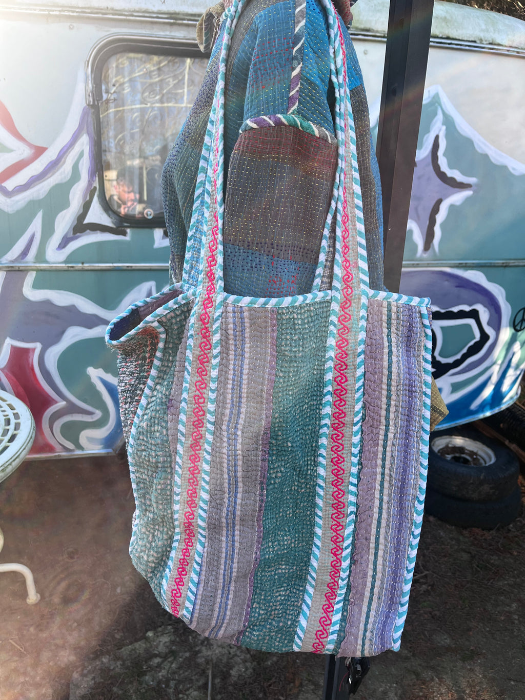 Kantha Trimmes Tote Bag