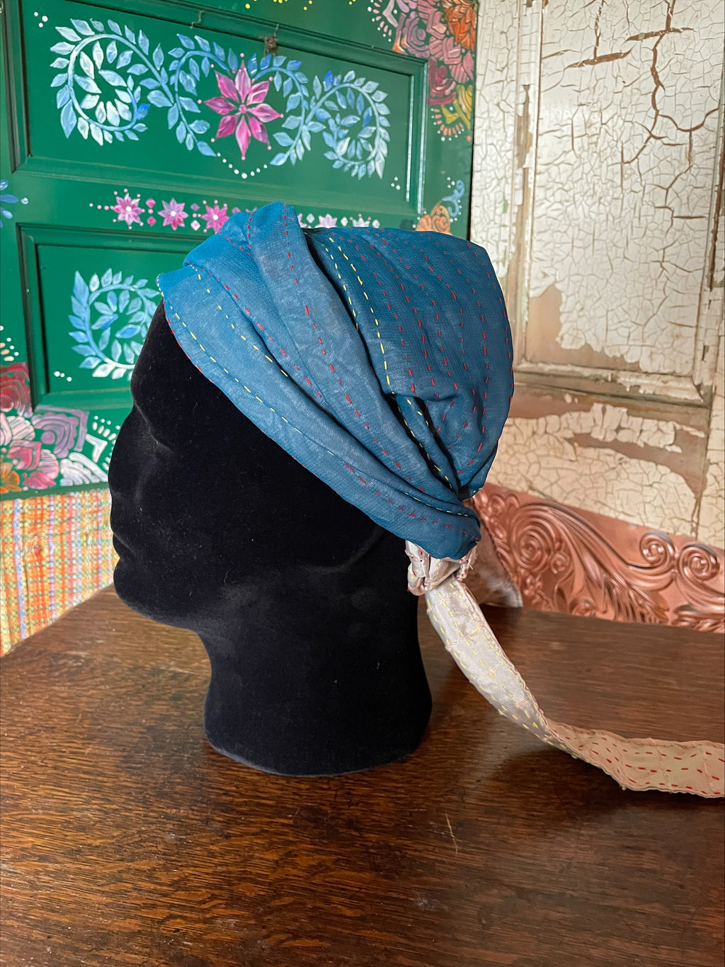 Silk kantha Head Scarf -Reversable